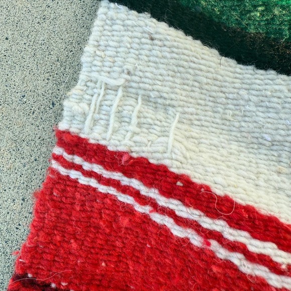 Vintage Mexican Aztec Warrior Woven Wool Serape Rug Tapestry Blanket 82x44 - Picture 10 of 11